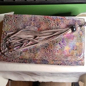 Nanette Lepore  floral metallic clutch